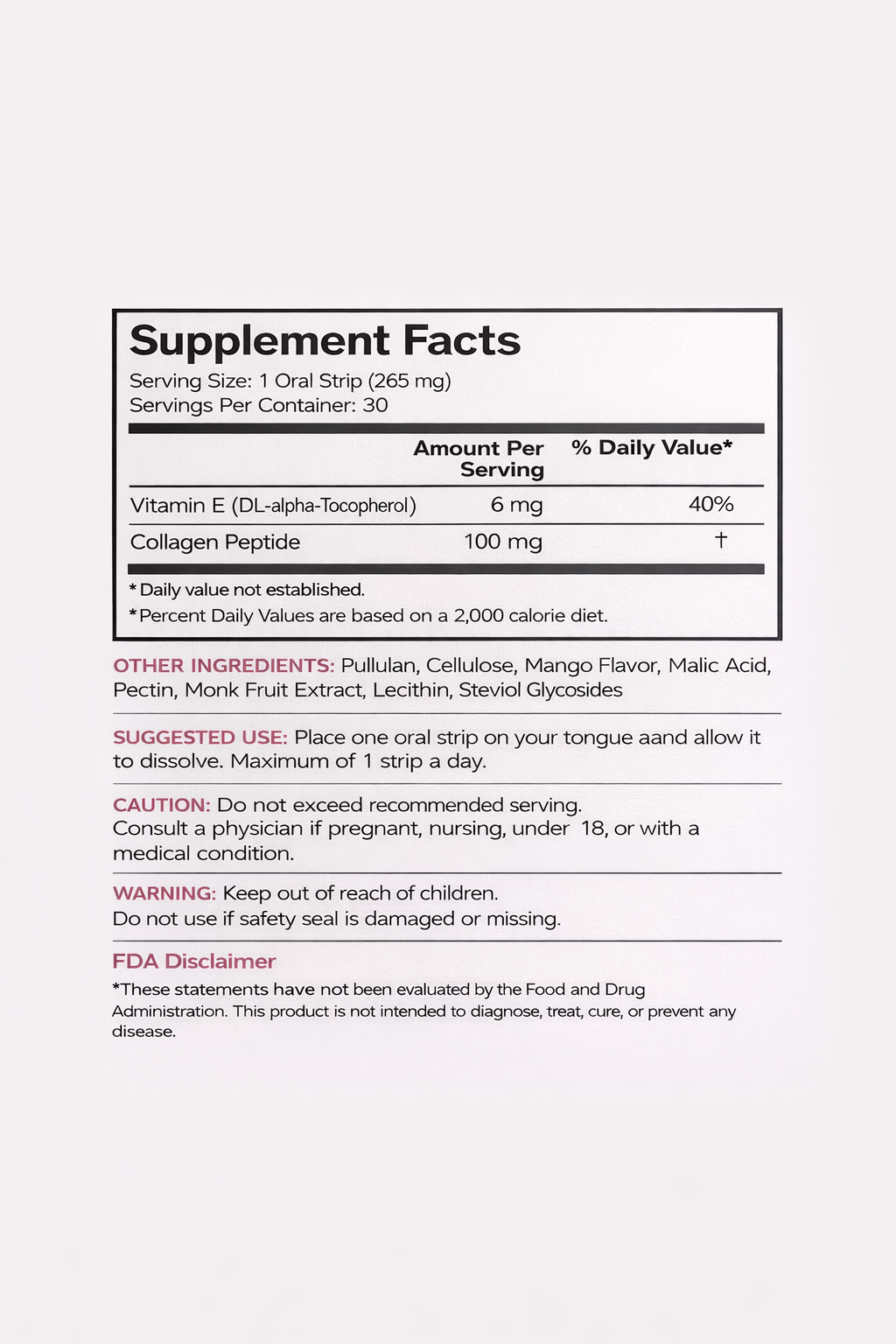 Supplement facts